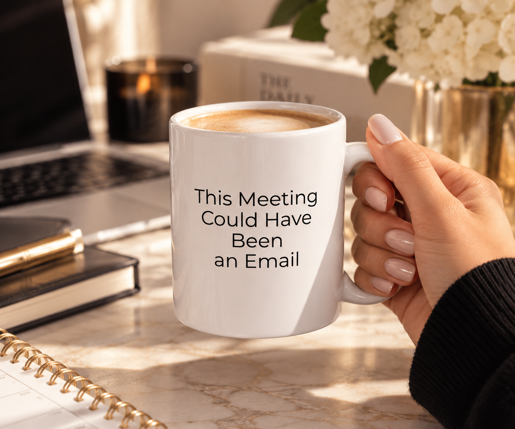 Meeting Could Have Been an Email Mug in white ceramic