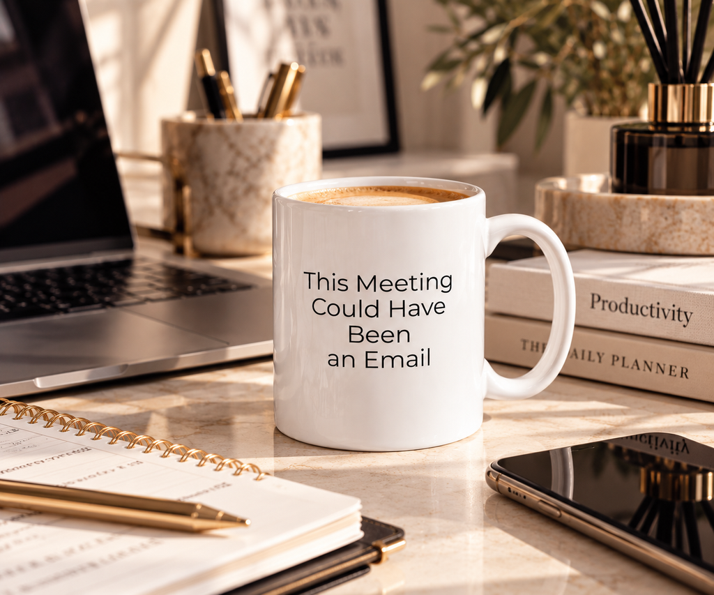 Meeting Could Have Been an Email Mug in white ceramic