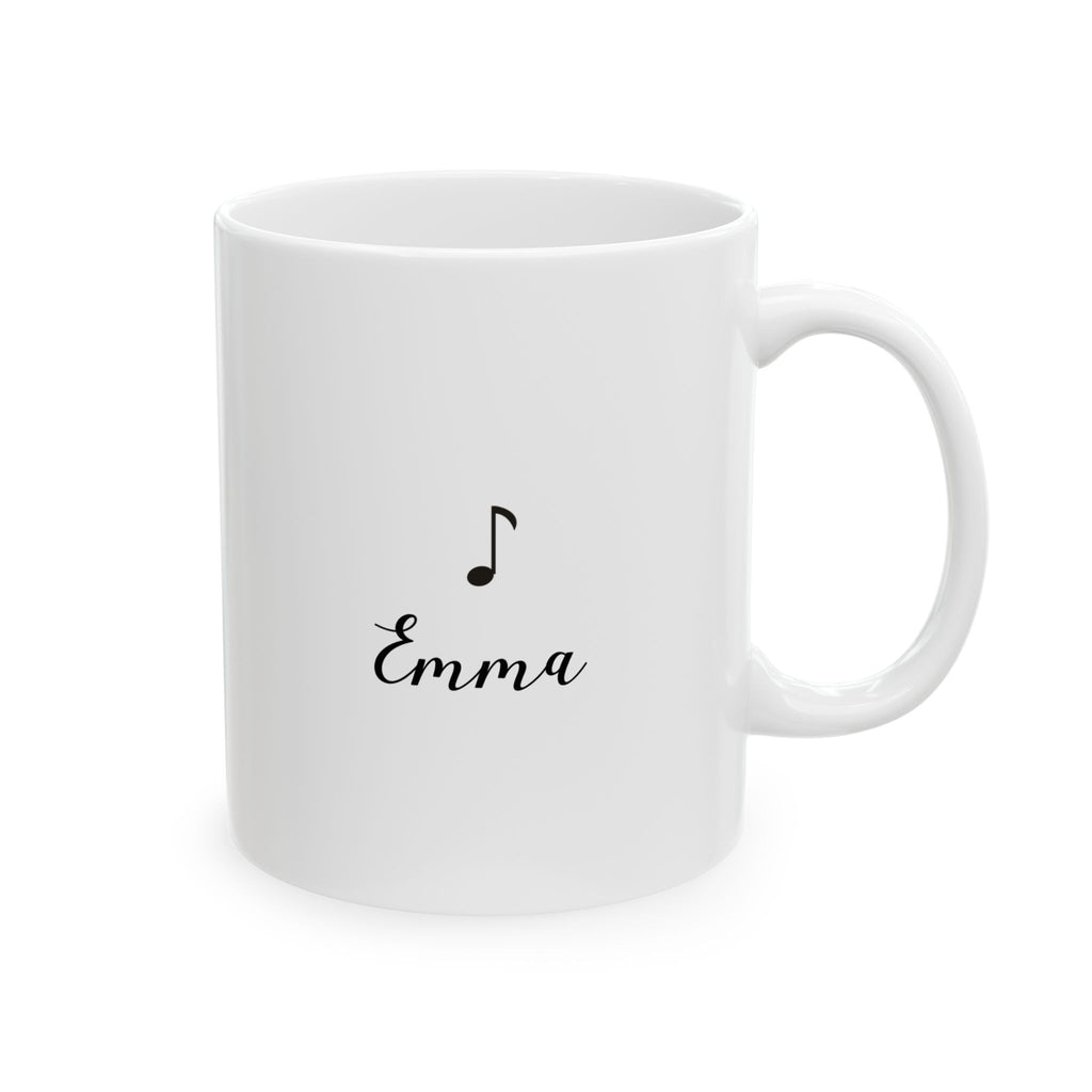 Personalized Music Note Name Mug in white ceramic